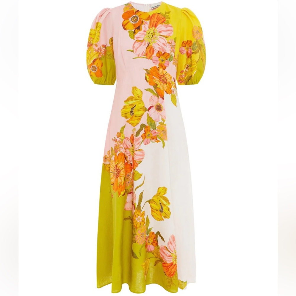 Alemais Silas Midi Dress with Puff Sleeves